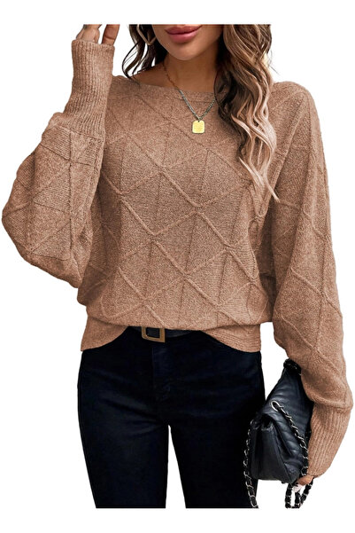 OEM Bluză lejeră pentru femei, pulover tricotat fin, crem 2XL