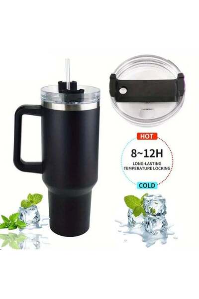 COOYA زجاجة مياه كبيرة السعة مع مقبض وغطاء من القش، معزولة وقابلة لإعادة الاستخدام من الفولاذ المقاوم للصدأ