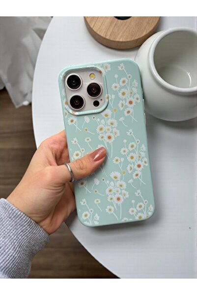 KVK PRİVACY iPhone 16 Pro Uyumlu Papatya Desenli Fıstık Yeşili Lansman Liquid...