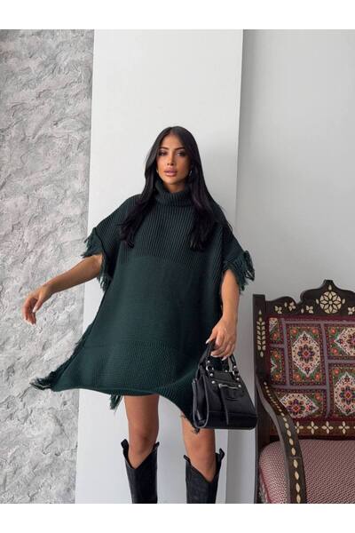 Azra Moda Style New Season Knitwear Tasseled Poncho Women