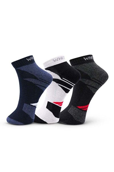 White Leaf Men's Sneaker Half-Terry Ankle Socks – 3 Pairs (Dark Grey, Blue, B...