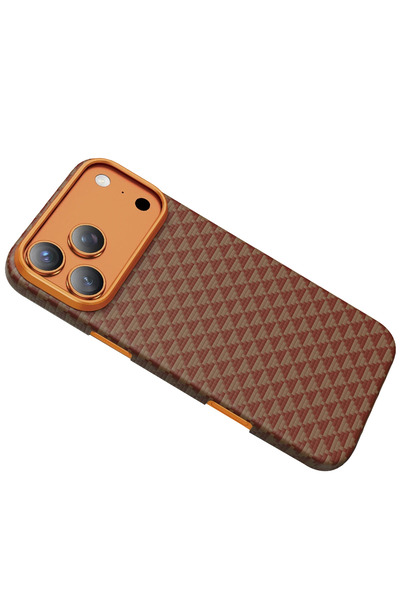 m.tk moveteck Apple iPhone 17 Pro Kılıf Magsafe Şarjlı Süper İnce Aramid Karbon Fiber Paris Desen Kevlar Kapak