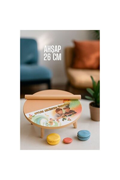 Skygo Çocuk 26 cm Ahşap Hamur Açma Masası Mini Oklava ile Oyun Hamuru Tahtası