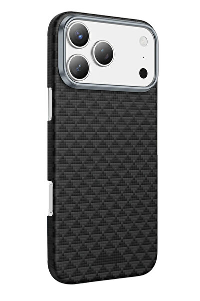 m.tk moveteck Apple iPhone 17 Pro Kılıf Magsafe Şarjlı Süper İnce Aramid Karbon Fiber Paris Desen Kevlar Kapak