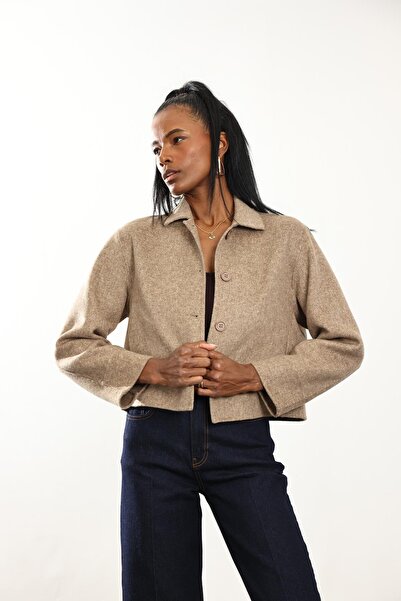 5in1Canpolat Mink Shirt Collar Short Wool Coat