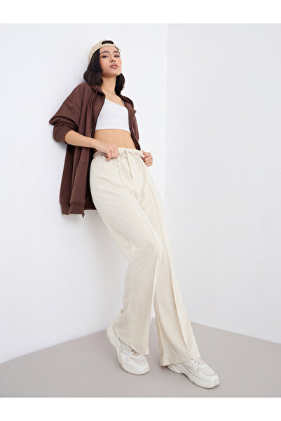 Styli Cream Boot Flared Joggers with Pintuck Detail