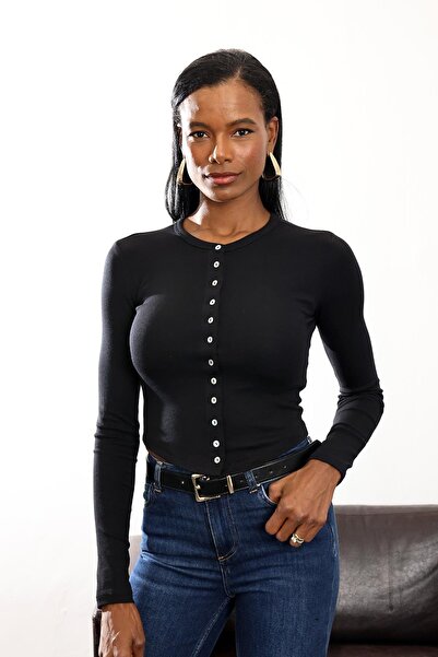 5in1Canpolat Black Buttoned Blouse 17156