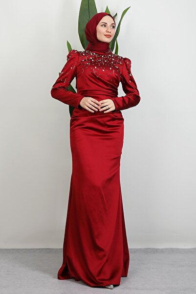 GİYZAMİLA Aura Satin Evening Dress Burgundy