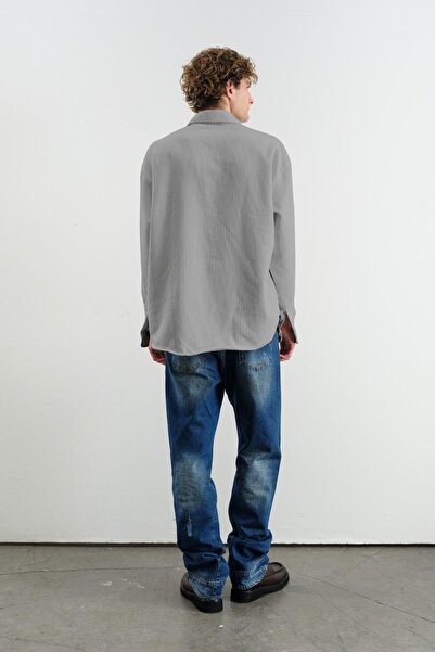 GIESTO Oversized Dressed-Up Velvet Gray Shirt