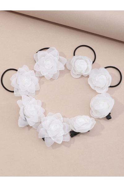 Take Two By Styli Set of 8 - 3D Floral Decor Hair Clip and Ties