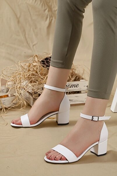 Modaarmada White Faux Leather 5 cm Heel Single Band Heels Shoes 0123