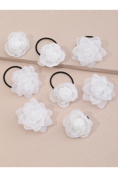 Take Two By Styli Set of 8 - 3D Floral Decor Hair Clip and Ties
