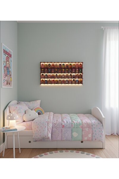 TOTTERİQ Miniş figür oyuncak bebek ahşap koleksiyon rafı 50 li duvar rafı kız çocukları için koleksiyon