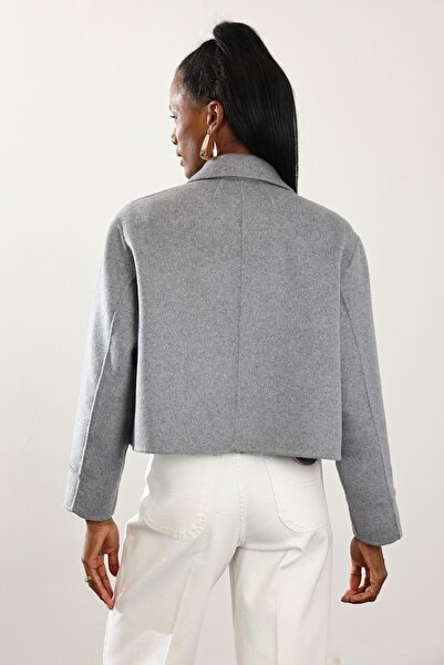 5in1Canpolat Gray Shirt Collar Short Wool Coat