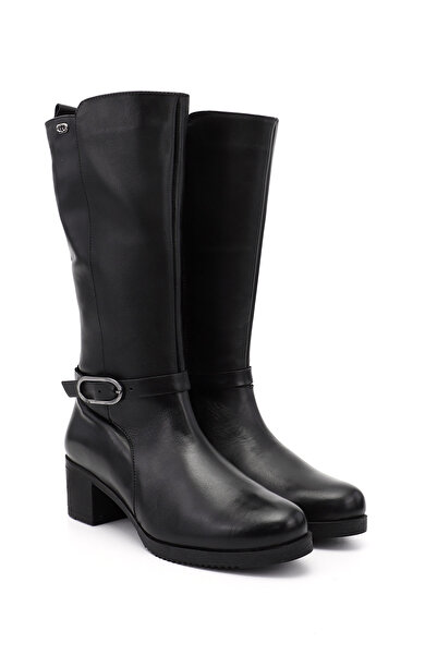 GÖNDERİ(R) Women / Girls Black Thick Heeled Genuine Leather Boots