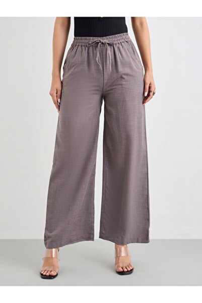 Styli Linen Look Wide Leg Pants with Drawstring
