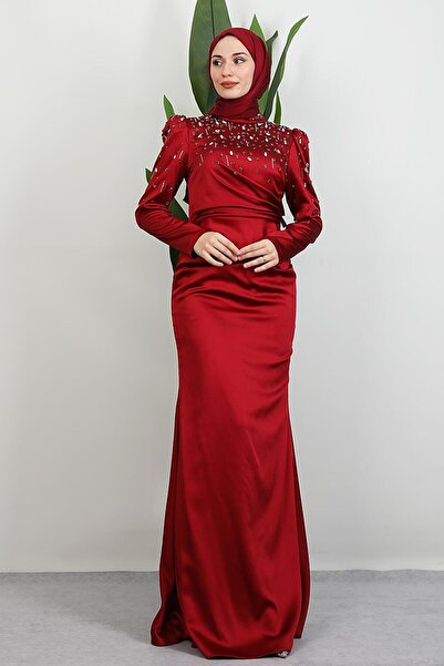 GİYZAMİLA Aura Satin Evening Dress Burgundy