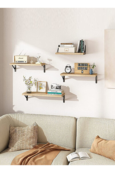 Generic Set of 4 Rustic Wooden Floating Shelves, Wall Mounted Bookshelf & Storage Display Racks