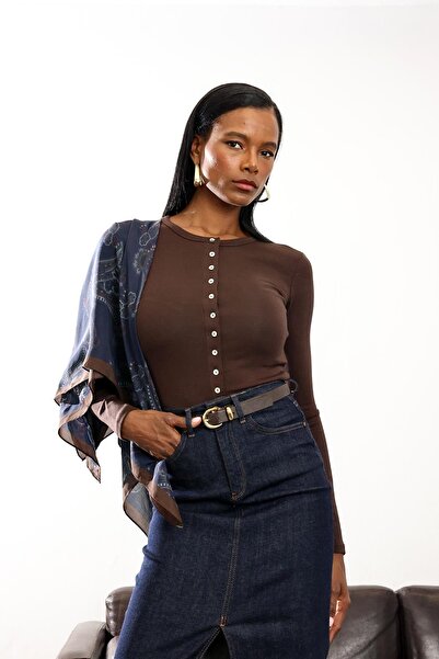 5in1Canpolat Μπλούζα με καφέ κουμπιά 17156