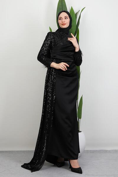 GİYZAMİLA Helin Saten Abiye Siyah