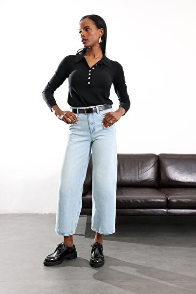 5in1Canpolat Black Half Button Polo Neck Knitwear 5065