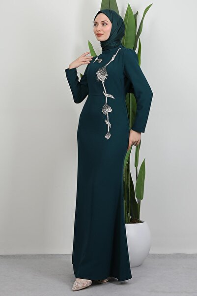 GİYZAMİLA Βραδινό φόρεμα αμύγδαλο σμαραγδί