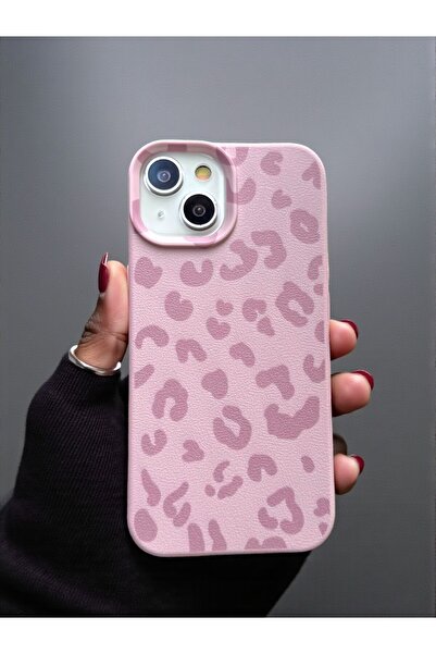 KVK PRİVACY iPhone 13/14/15 Uyumlu Pembe Leopar Desenli İnce Yumuşak Silikon Kılıf