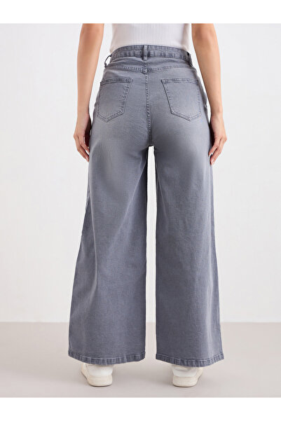 Styli High Rise Wide Leg Jeans with Pleat Yoke Waistband