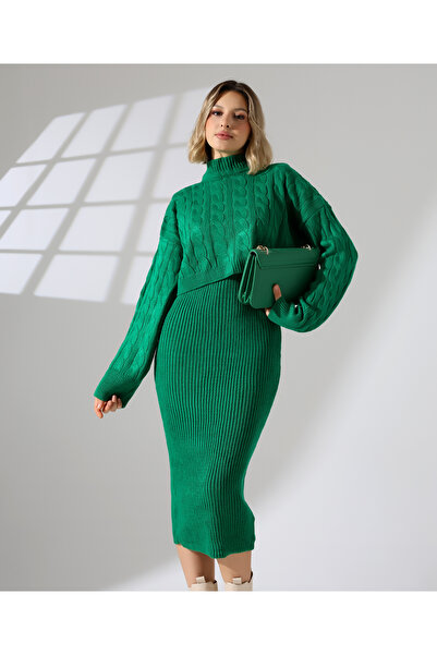 H&E LUXURY DESIGN Women's Long Dress with Inner Straps Crop Set Knitwear Set Address of Elegance