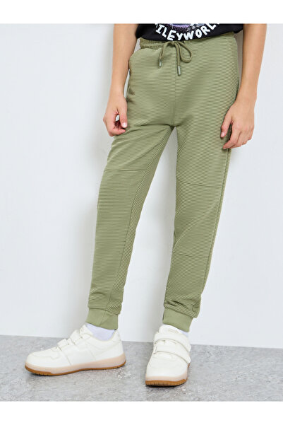 Styli Teens Green Cotton Knit Ottoman Joggers
