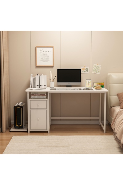 Venpara Computer Desk with Drawer & CPU Stand - Sturdy Office Desk with Steel Frame and High-Quality MDF Top