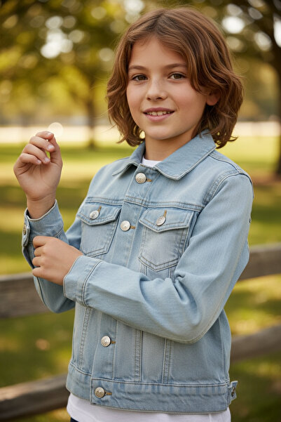 ASL GOLF CLUB Unisex Children's Double Pocket Buttoned Denim Boys' Jacket