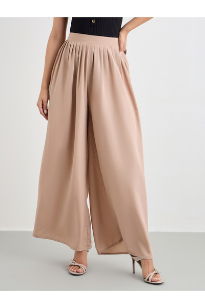 Styli Flowy Wide Leg Pants with Half Elastic Waistband