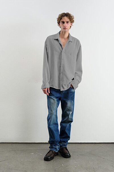 GIESTO Oversized Dressed-Up Velvet Gray Shirt