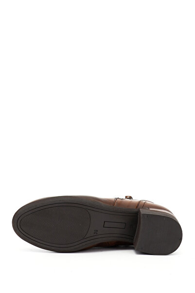 GÖNDERİ(R) Women/Girls Tan Antique Zippered Thick Heeled Genuine Leather Boots