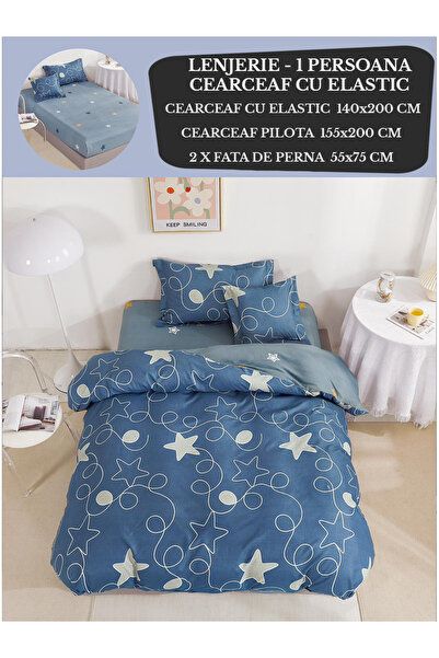 Patul Single bed linen, Sulfur, Fine Cotton, Fitted sheet 140x200, 4 Pieces