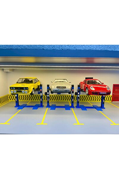 FMK HOBBY 1:18 Scale Vehicle Lift Set – 3-Piece Garage and Service Diorama Accessory – Blue