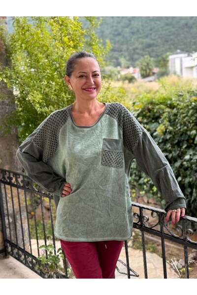 Punta Otantik Yg2098 Shoulder Pocket Lace Suede Italian Sweatshirt Green