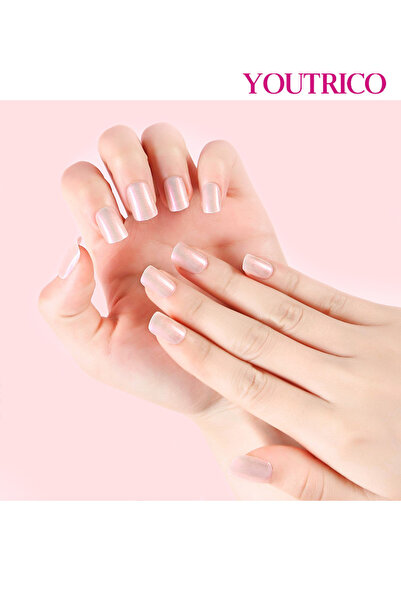 Youtrico أظافر صناعية للبنات، أظافر صناعية لامعة، شكل عين القطة، وردي خوخي - أزرق - أخضر