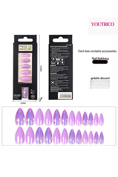 Youtrico Women cat-eye false nails,smooth mirror,diamond-cut,party and gathering press on nails