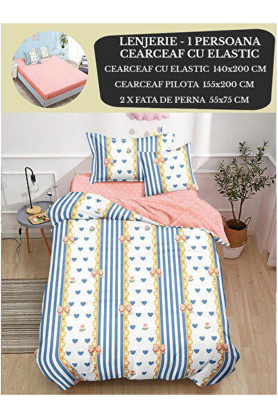 Patul Single bed linen, Sulfur, Fine Cotton, Fitted sheet 140x200, 4 Pieces