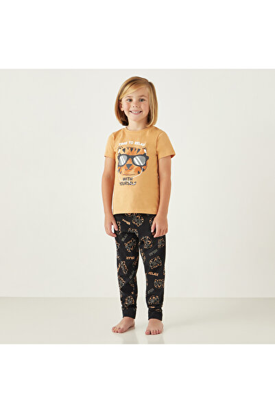 Juniors Tiger Print Short Sleeve T-shirt and Pyjama Set