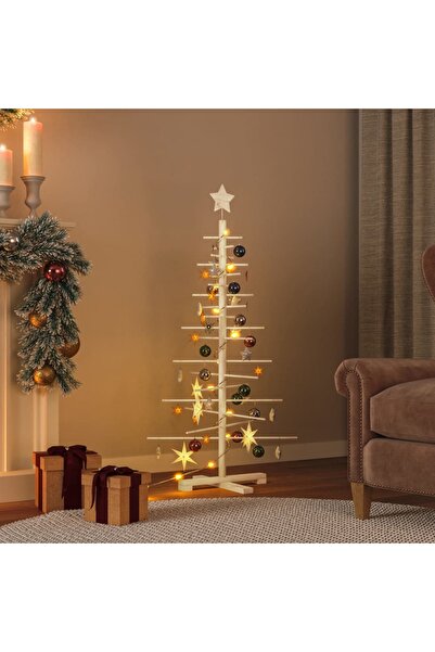 vidaxl شجرة عيد الميلاد الخشبية للزينة 125 سم من خشب الصنوبر الصلب