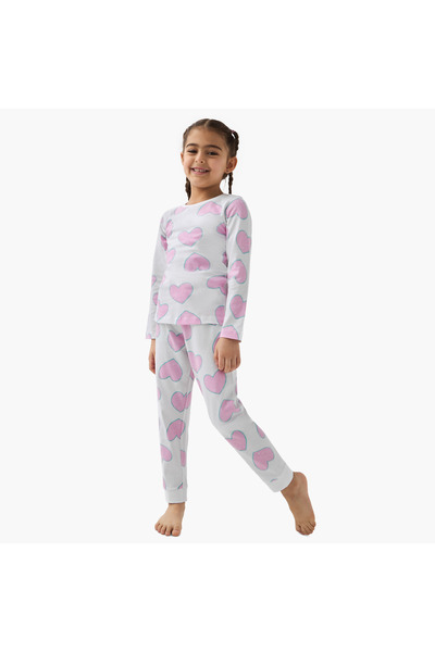 Juniors All-Over Heart Print T-shirt and Pyjama Set