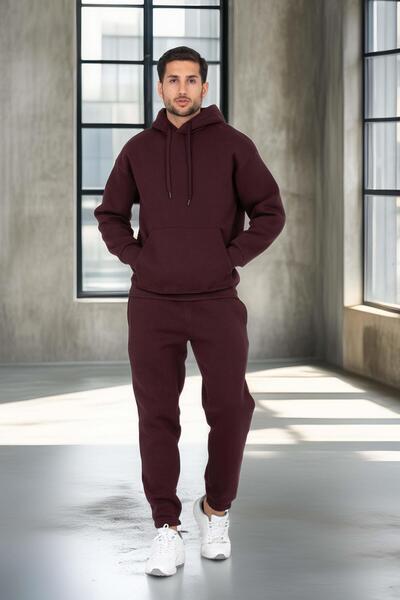 Valiberta Fleece-Lined Kangaroo Pocket Sweatshirt - 3 Thread Fleece-Lined Rubber Cuffs Men's Sweatpants - Tracksuit Set