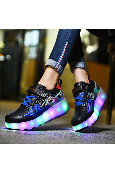 Little Rockz LED Flash Light Fashion Shiny Sneaker Skate Heelys Shoes With Wheels And Lightning Sole
