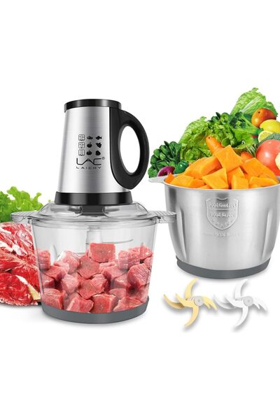 COOYA Large Food Processors,Meat Grinder Veggie Chopper with a Glass and a Stainless Steel Bowls,3 Speeds