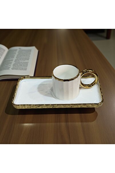 Trendylife Good Quality Porcelain Gilded Coffee Cup Set with Saucer for 6 Persons