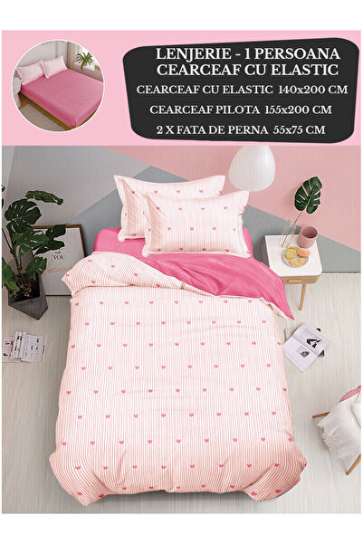 Patul Single bed linen, Sulfur, Fine Cotton, Fitted sheet 140x200, 4 Pieces