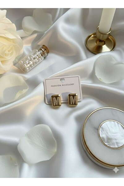 Umay design Gold Taşlı Çelik Harfli Küpe